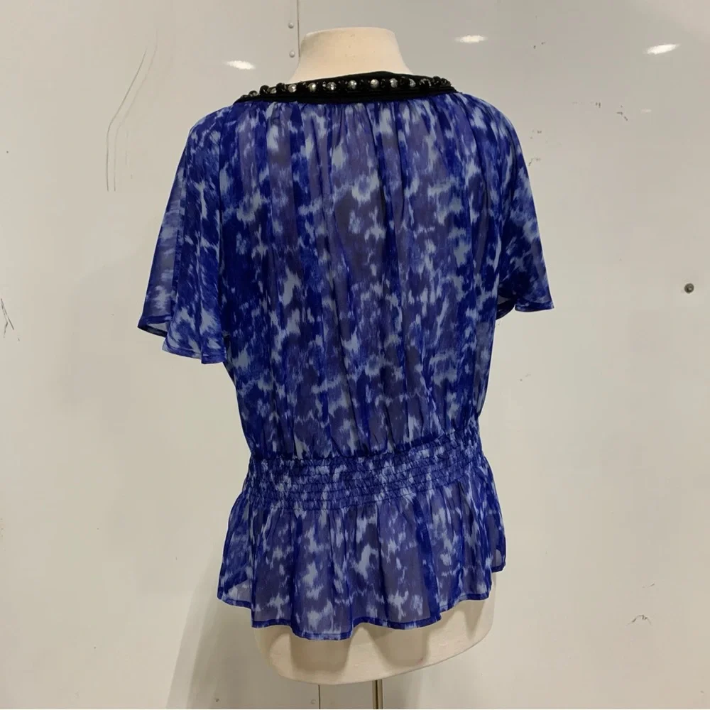 Michael Kors Blue Tie-Dye Blouse with Jems Vneck Collar 2328‎ M